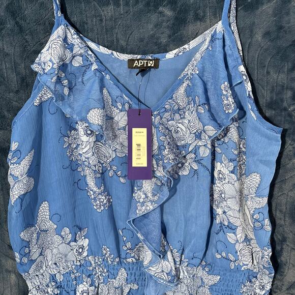 Brand New APT 9 Blue Floral Print Casual String Blouse Shirt Womans Size Medium - Picture 2 of 7